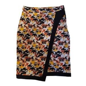 DE Collection Front Wrap Black Yellow Floral Skirt Size M